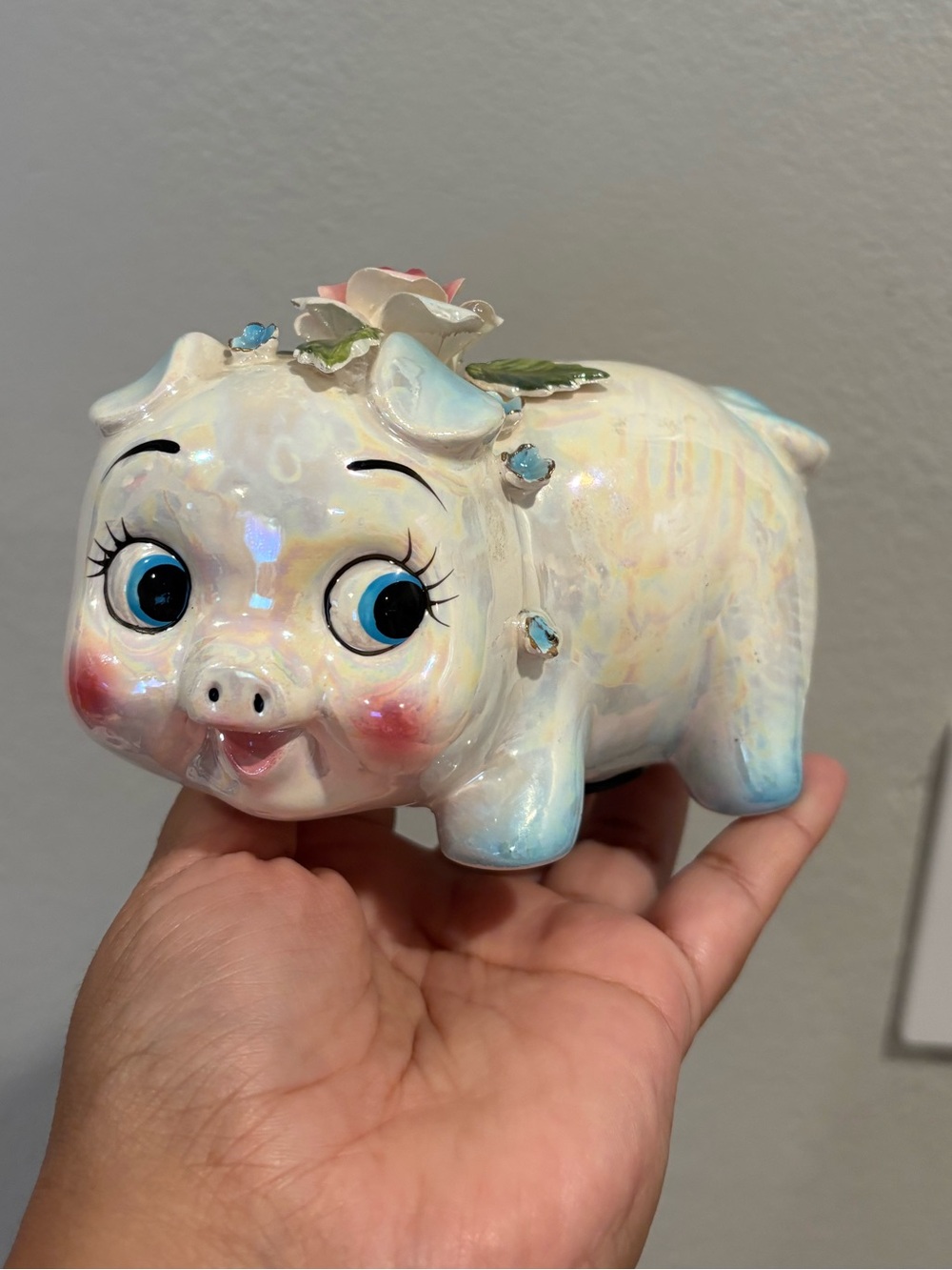 vintage ceramic iridescent hand painted piggy bank made in Japan EUC - Picture 1 of 14
